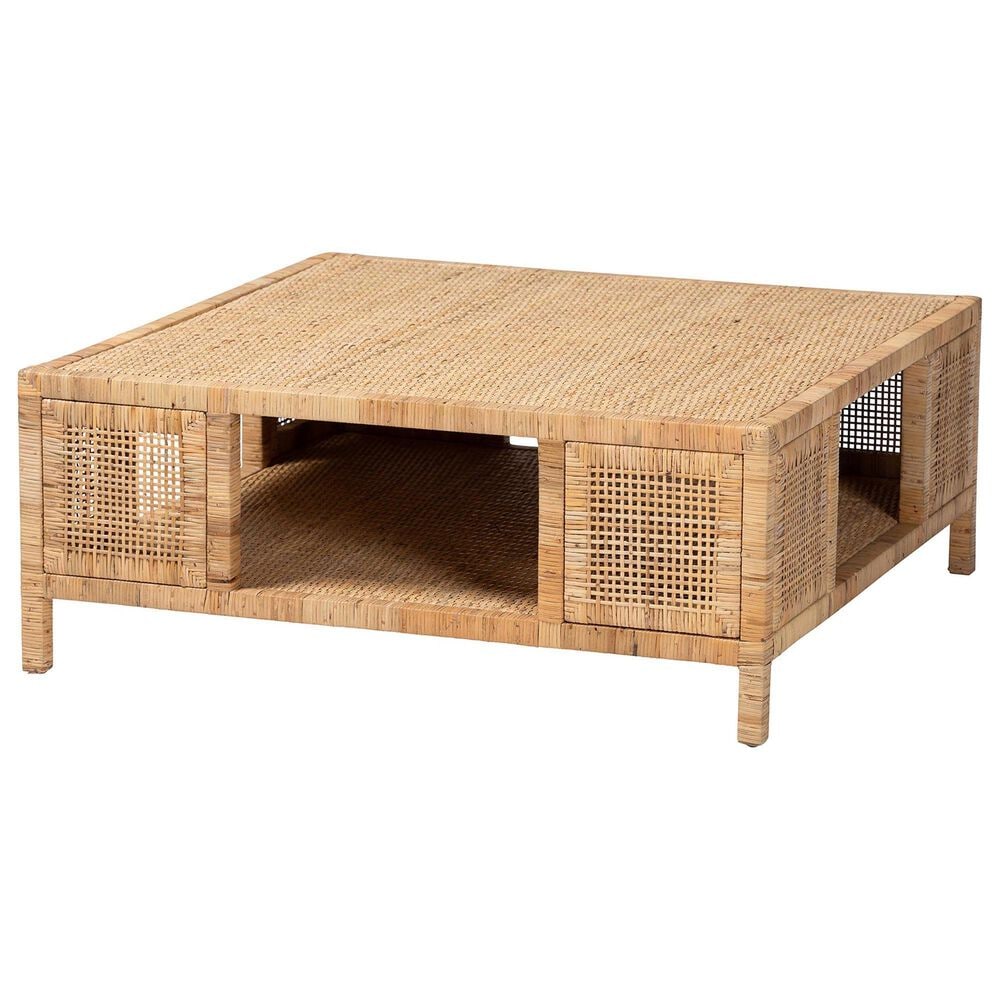 Baxton Studio Kalimantan Square Coffee Table in Light Honey, , large