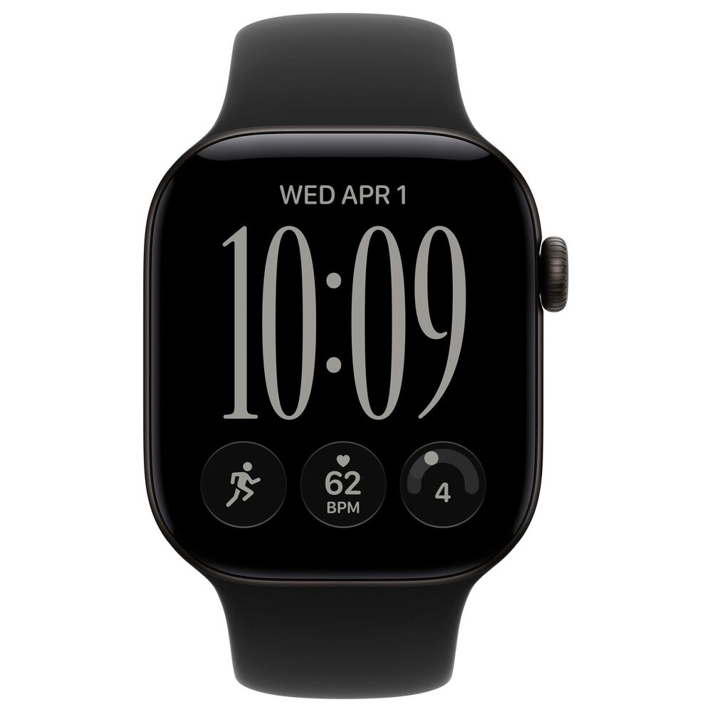 Apple Watch Series 12 (GPS) 42mm Black Aluminum Case with Black Sport Band - M/L and 2-Year AppleCare+, , large