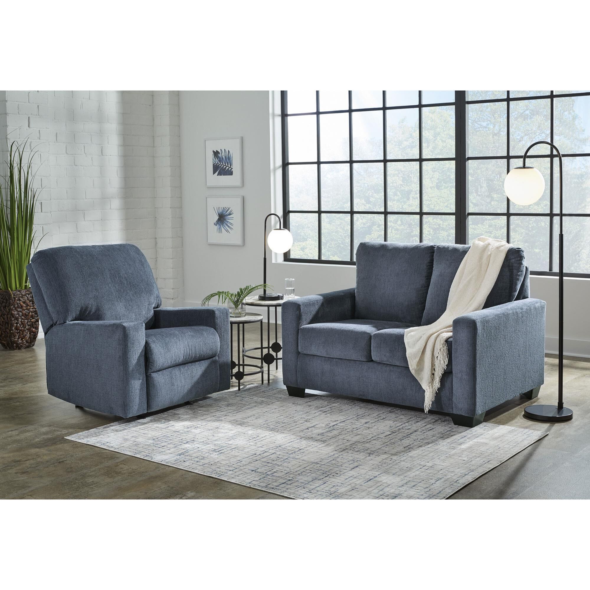 Signature Design by Ashley Rannis Stationary Twin Sofa Sleeper in Navy NFM