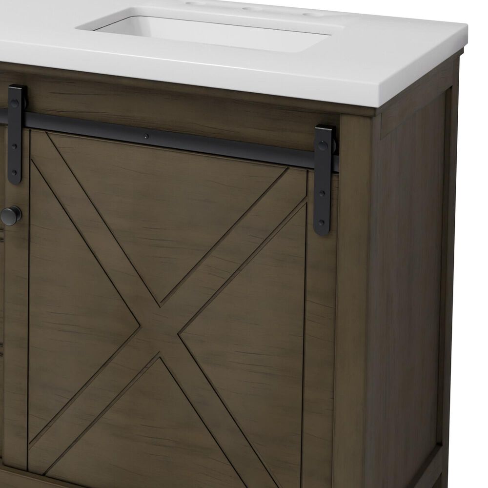 Lexora Home Marsyas 80" Double Bathroom Vanity in Rustic Brown with 2 cm White Cultured Marble Top and Rectangular Sinks, , large