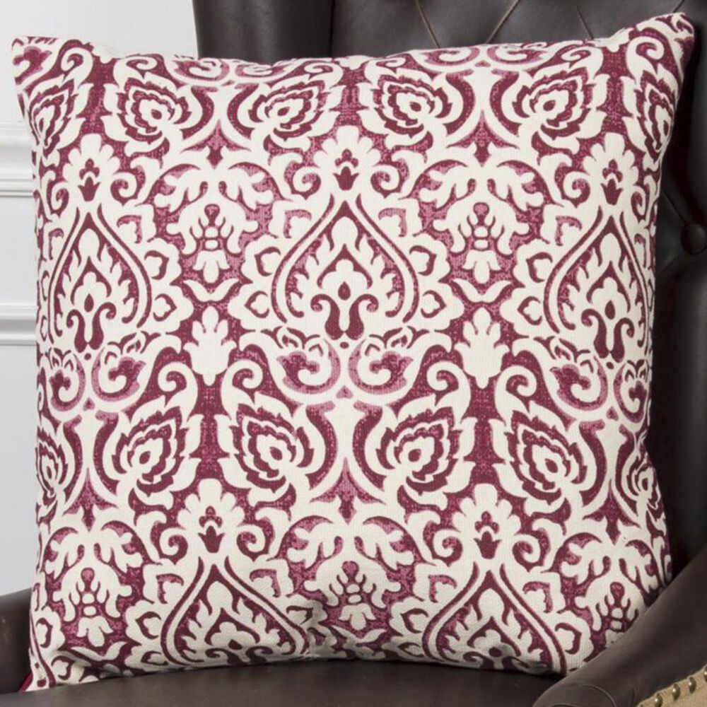 Rizzy Home 22" x 22" Damask Down Pillow in Dark Pink and White, , large