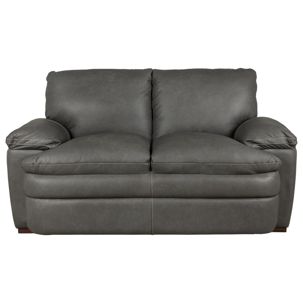 Superb Leather Leather Stationary Loveseat in Oslo Dark Grey, , large