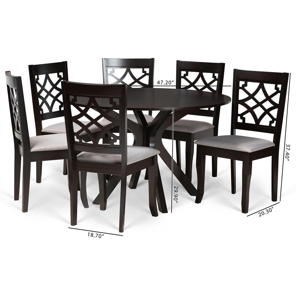 Baxton Studio Elena 7-Piece Dining Set in Grey/Dark Brown, , large