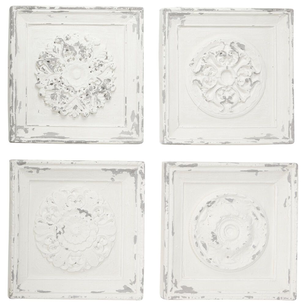 Maple and Jade Floral Wall Decor in Distressed White (Set of 2), , large
