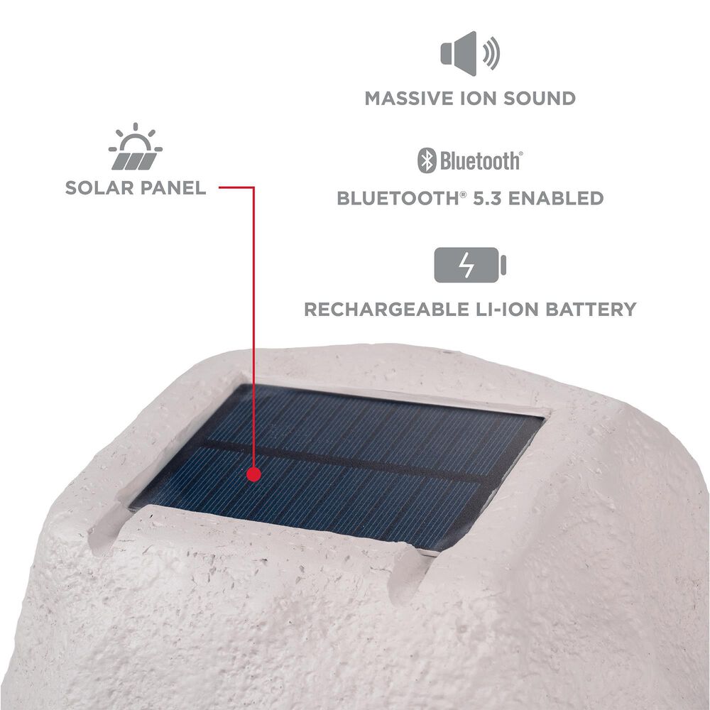 Ion Glow Stone Link Solar Rechargeable Rock Speaker in Gray, , large