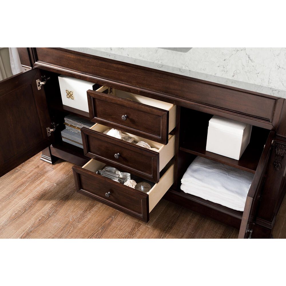 James Martin Vanities Brookfield 60&quot; Single Bathroom Vanity in Burnished Mahogany with 3 cm Eternal Jasmine Pearl Quartz Top and Rectangle Sink, , large