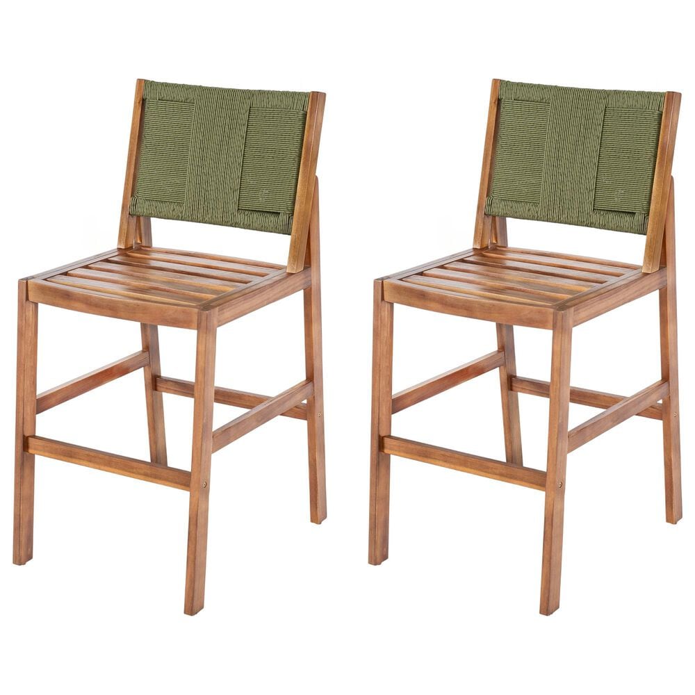 Hearth and Haven Outdoor Bar Stool with Green Wicker Back in Cream (Set of 2), , large