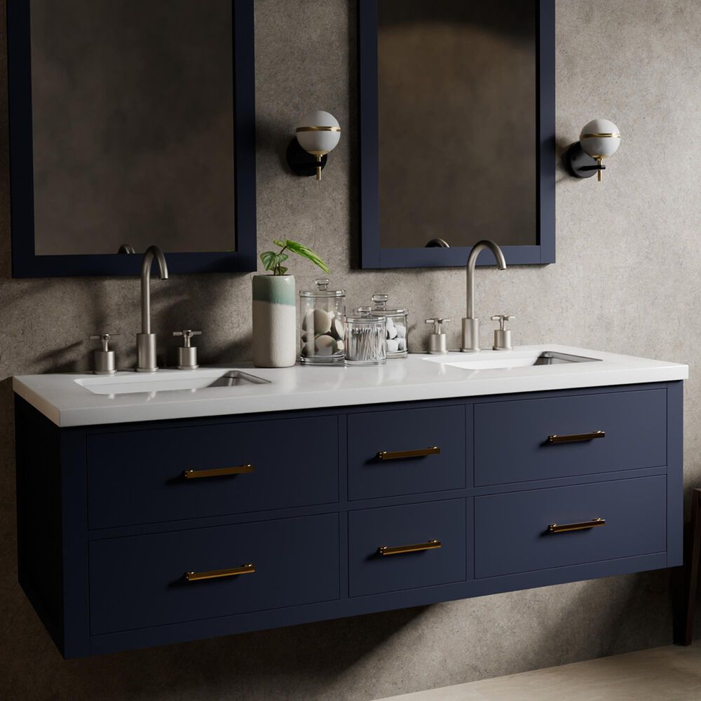 Lexora Home Castor 60" Double Bathroom Vanity in Blue with 2 cm White Quartz Top and Rectangular Sinks, , large