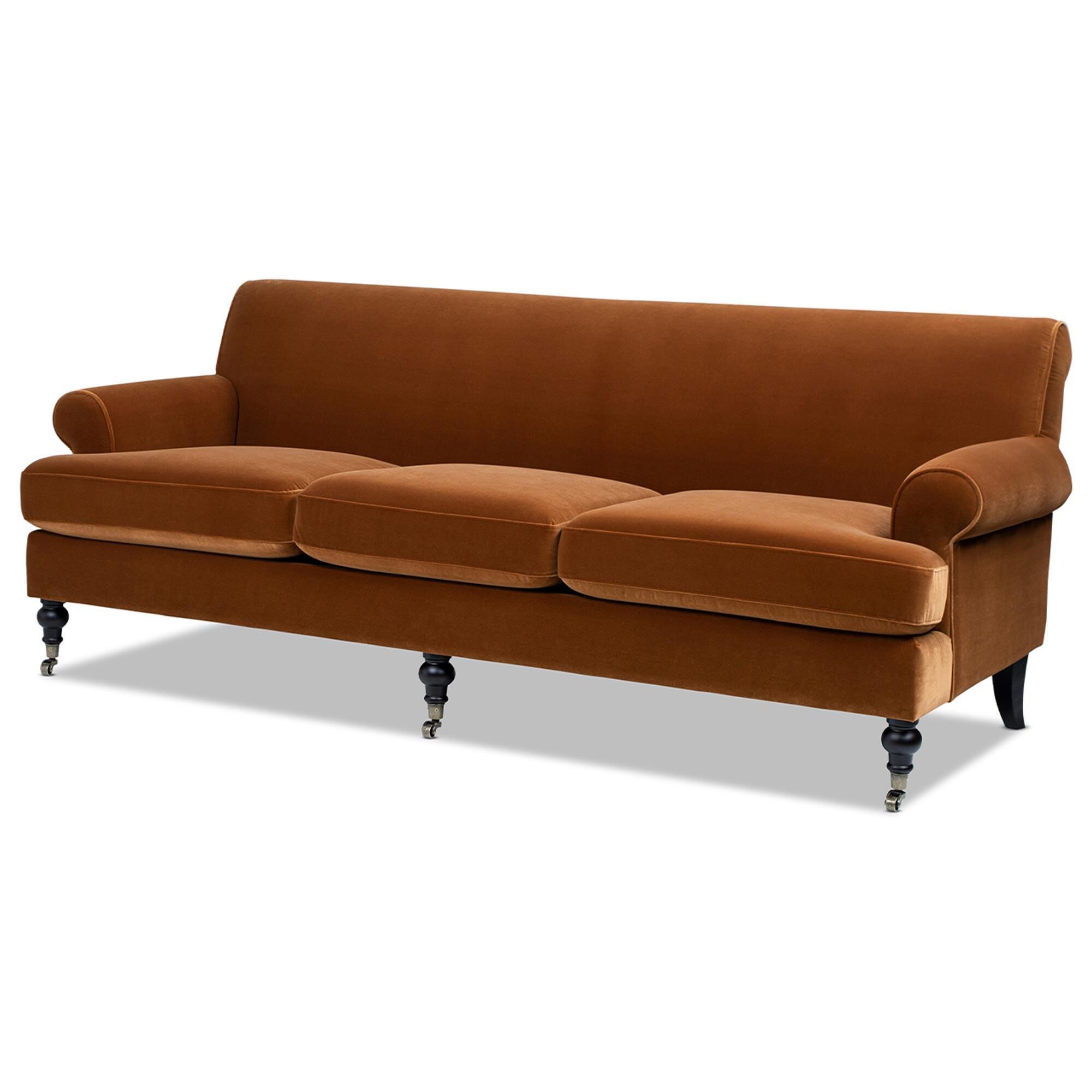 Jennifer Taylor Home Alana Stationary Sofa in Burnt Orange Velvet