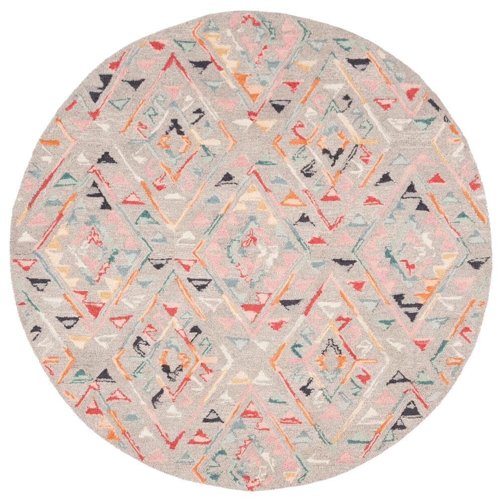 Safavieh Micro-Loop 5" Round Gray and Pink Area Rug, , large