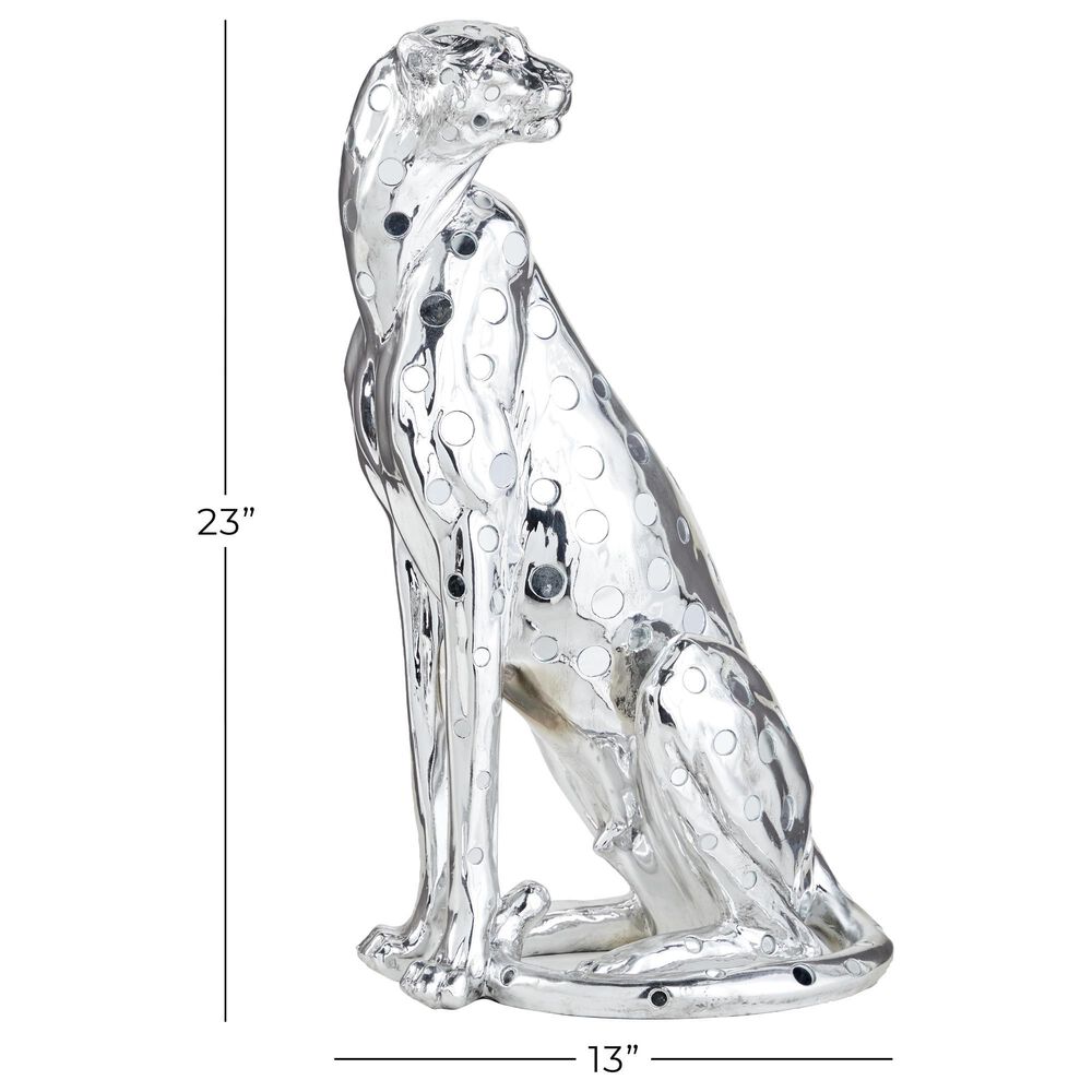 Maple and Jade Leopard Decorative Sculpture in Polished Silver, , large