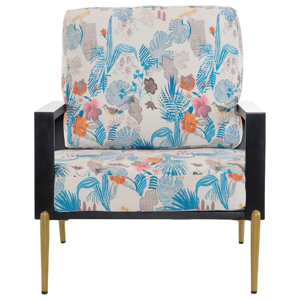 Hearth and Haven Floral Velvet Lounge Arm Chair with Gold Metal Legs in Blue, , large