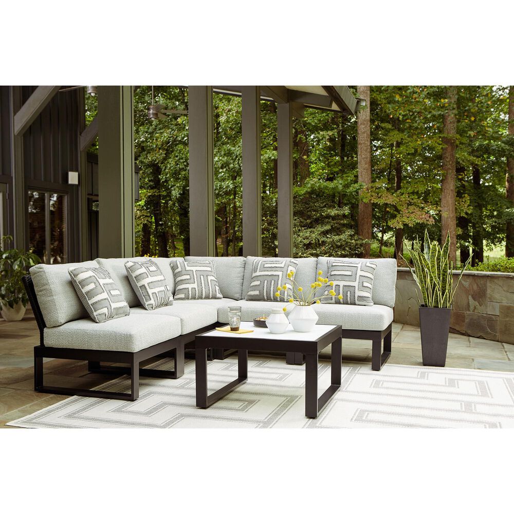 Ashley Beachloft 6-Piece Outdoor Sectional with Table in Gray, , large