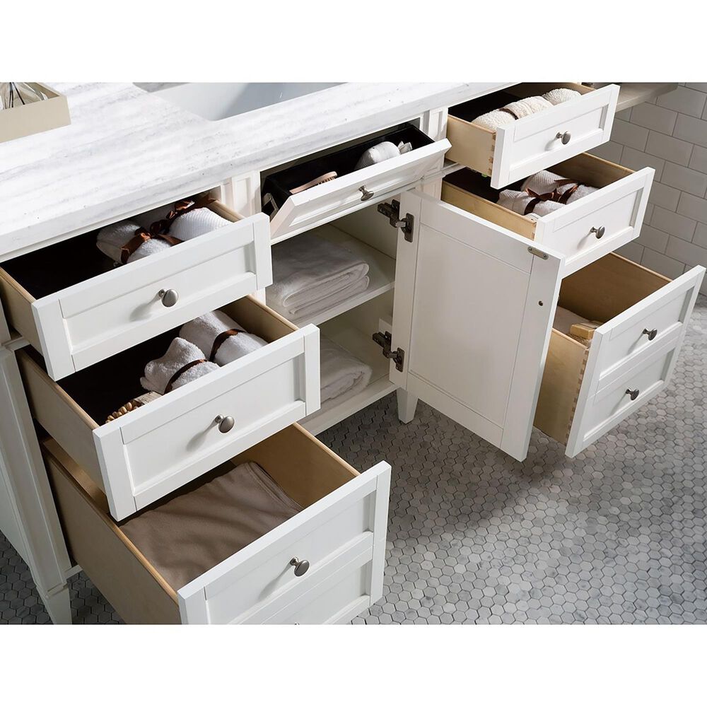 James Martin Vanities Brittany 60&quot; Single Bathroom Vanity in Bright White with 3 cm Arctic Fall Solid Surface Top and Rectangular Sink, , large
