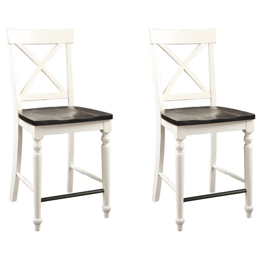 Emerald Home Furnishings Mountain Retreat Counter Stool in Dark Mocha and Antique White (Set of 2), , large