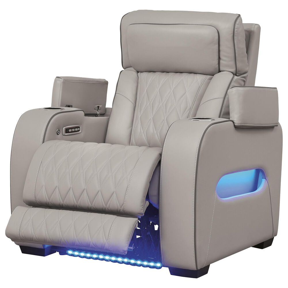 Ashley Boyington Leather Power Recliner in Gray, , large