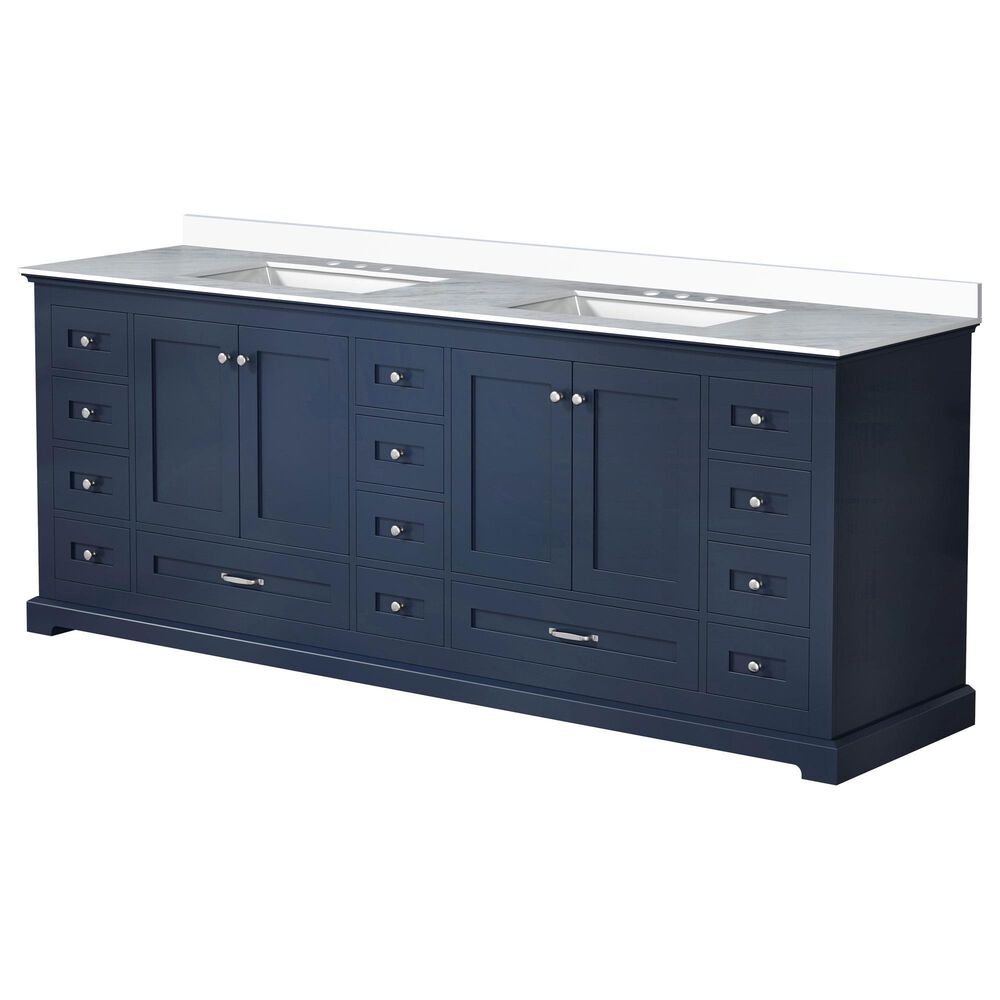 Lexora Home Dukes 84" Double Bathroom Vanity in Navy Blue with 2 cm White Quartz Top and Rectangular Sinks, , large