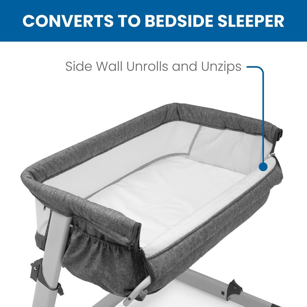 Delta Simmons Kids Dream Bedside Baby Bassinet in Grey Tweed, , large