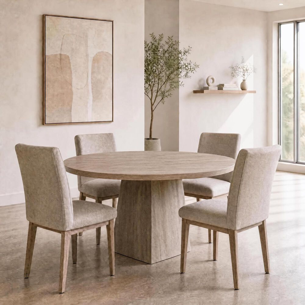 GARVEE 47" Round Dining Table with Pedestal Base in Gray - Table Only, , large