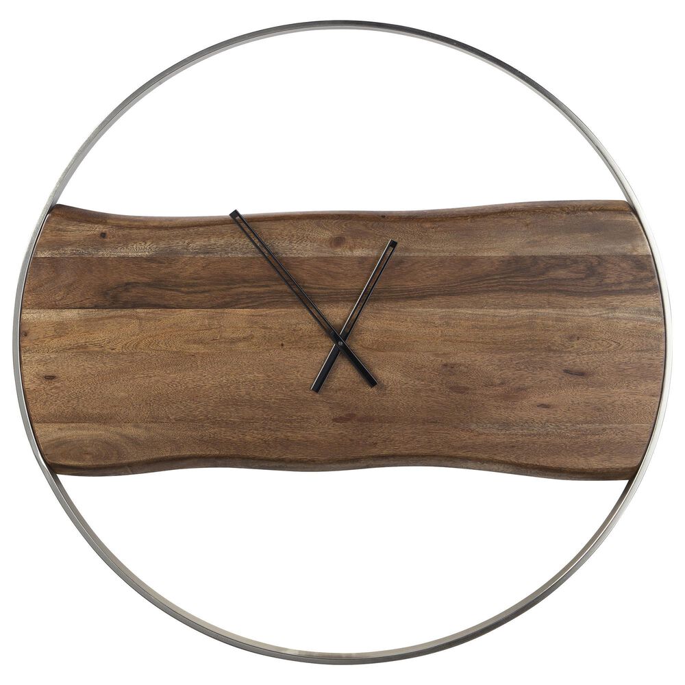 Ashley Panchali Wall Clock in Brown and Silver, , large