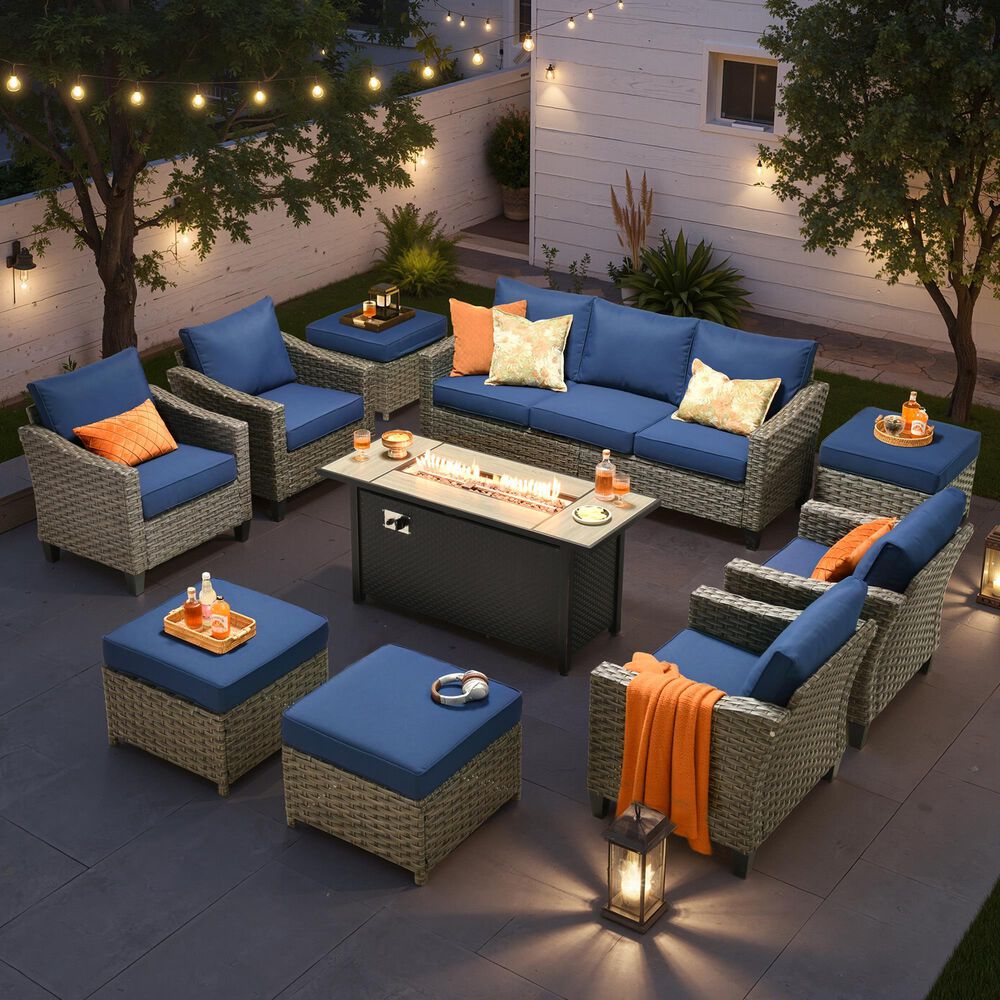 HOMLUX 10-Piece All-Weather PE Rattan Patio Conversation Set in Navy Blue, , large