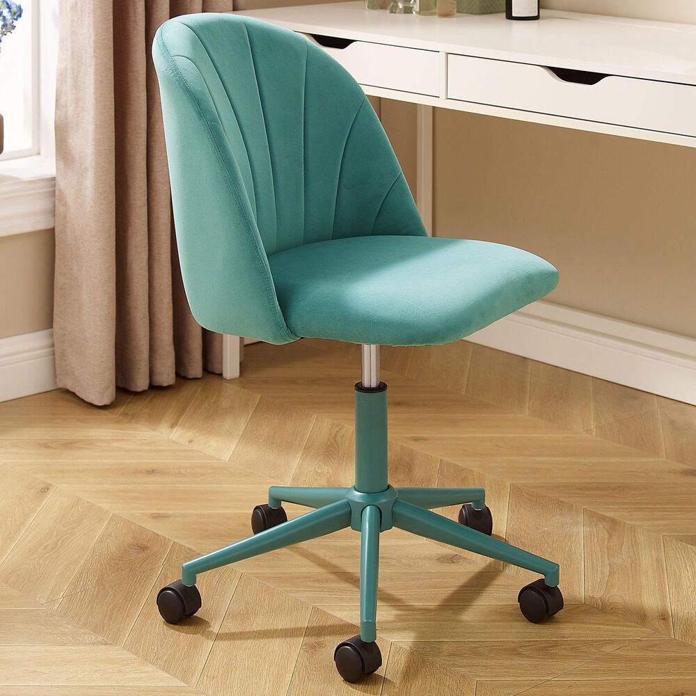 Linon Home Decor Adalynn Swivel Desk Chair in Aqua, , large