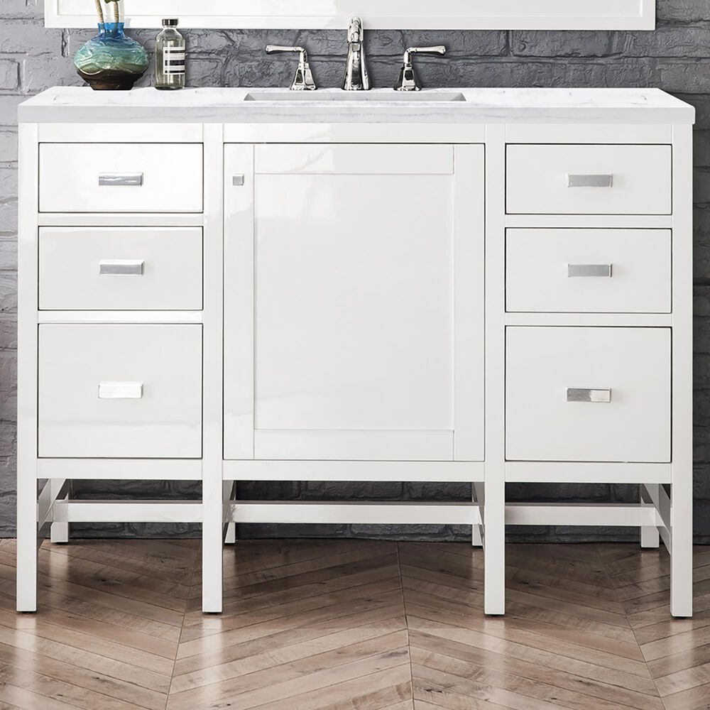 James Martin Vanities Addison 48&quot; Single Bathroom Vanity in Glossy White with 3 cm Arctic Fall Solid Surface Top and Rectangular Sink, , large