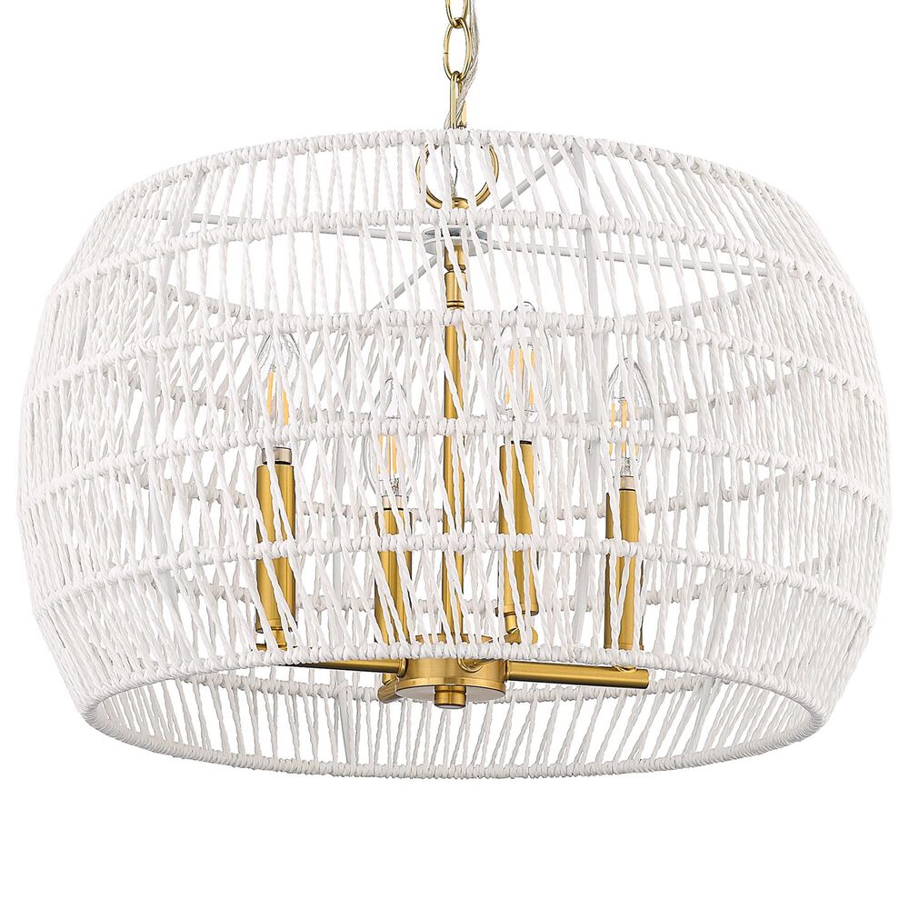 Golden Lighting Ellie 4-Light Chandelier with Bleached White Raphia Rope Shade in Modern Brushed Gold, , large