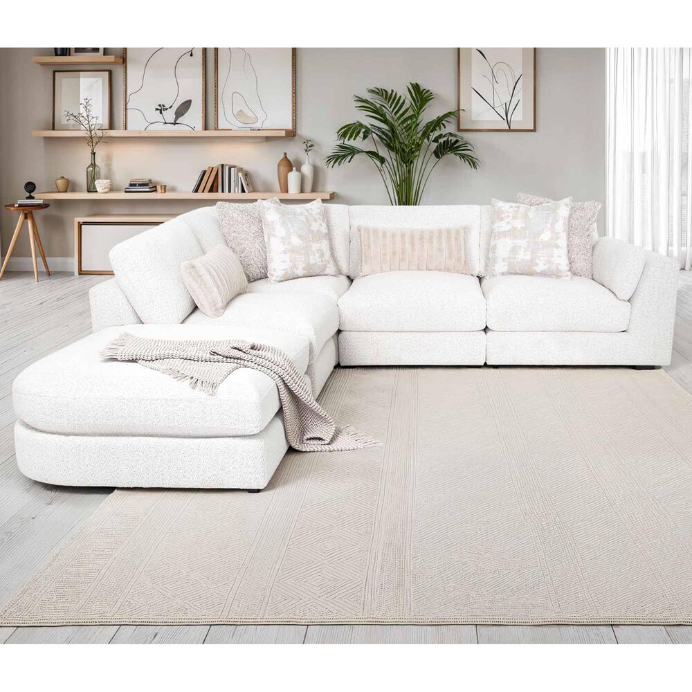 Moore Furniture Bombay 5-Piece Stationary Sectional with Ottoman in Fluffy Riverrock, , large