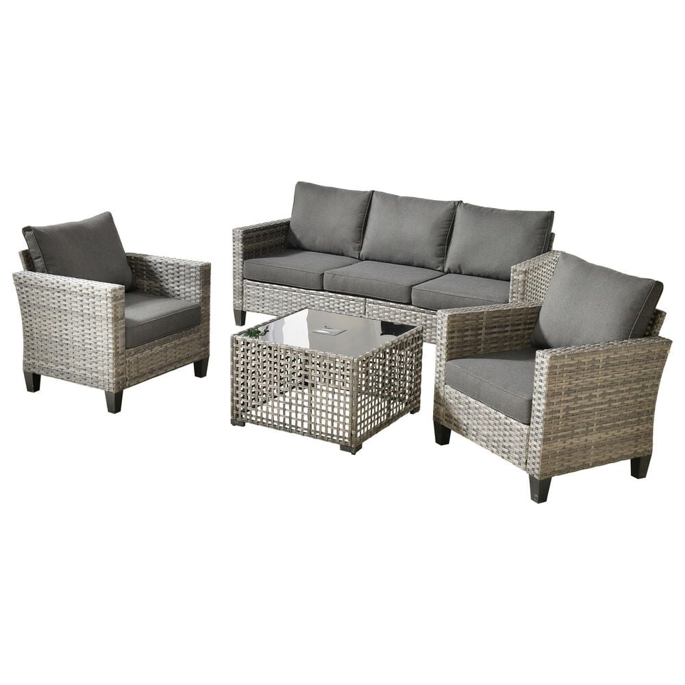 HOMLUX 4-Piece Outdoor Conversation Set with Deep-Seat Sofa in Black, , large