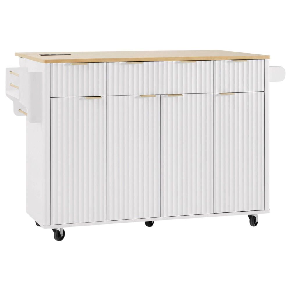 HOMLUX 56" Kitchen Island with Drop Leaf in White, , large
