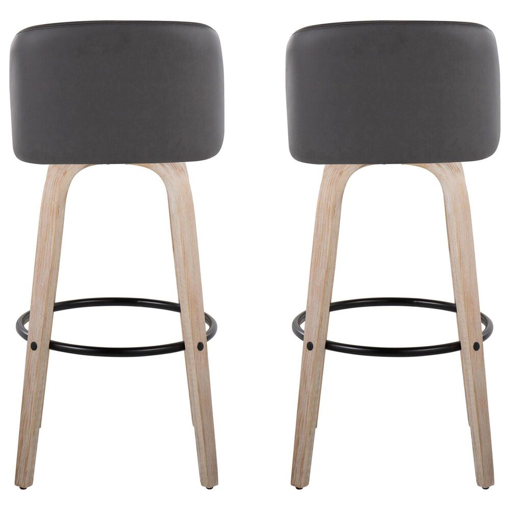 LumiSource Toriano Swivel Bar Stool with Grey Faux Leather Upholstery in Whitewashed and Black (Set of 2), , large