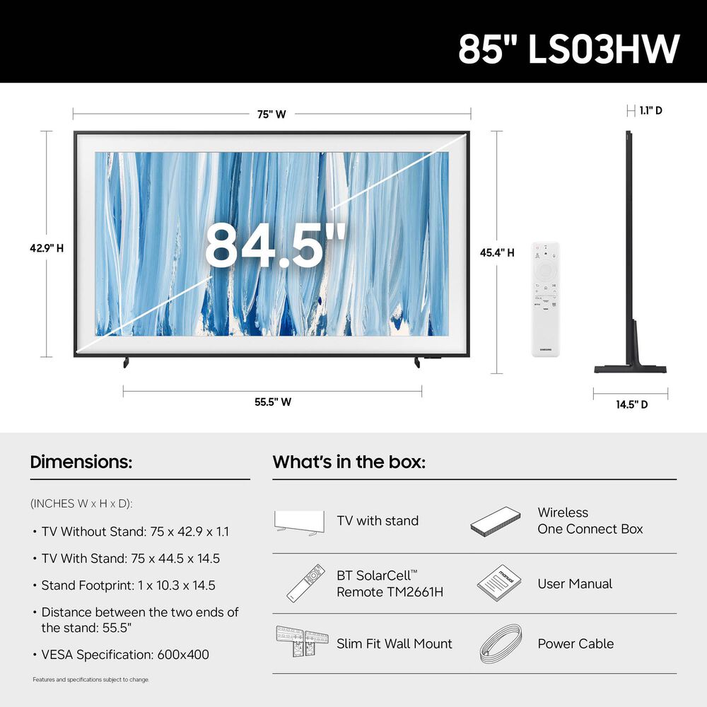 Samsung 85" Class The Frame Pro Neo QLED 4K Vision AI in Black - Smart TV, , large