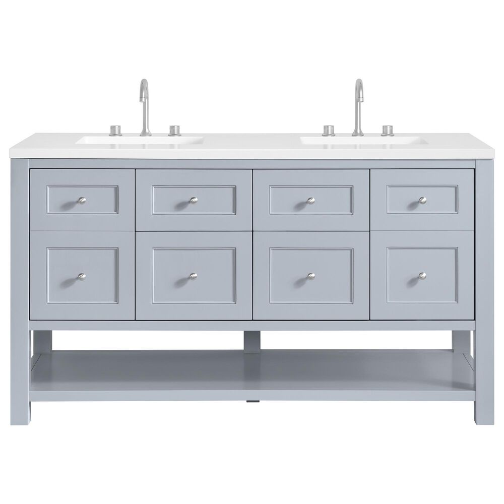 James Martin Vanities Breckenridge 60" Double Bathroom Vanity in Serenity Blue with 3 cm White Zeus Quartz Top and Rectangular Sinks, , large