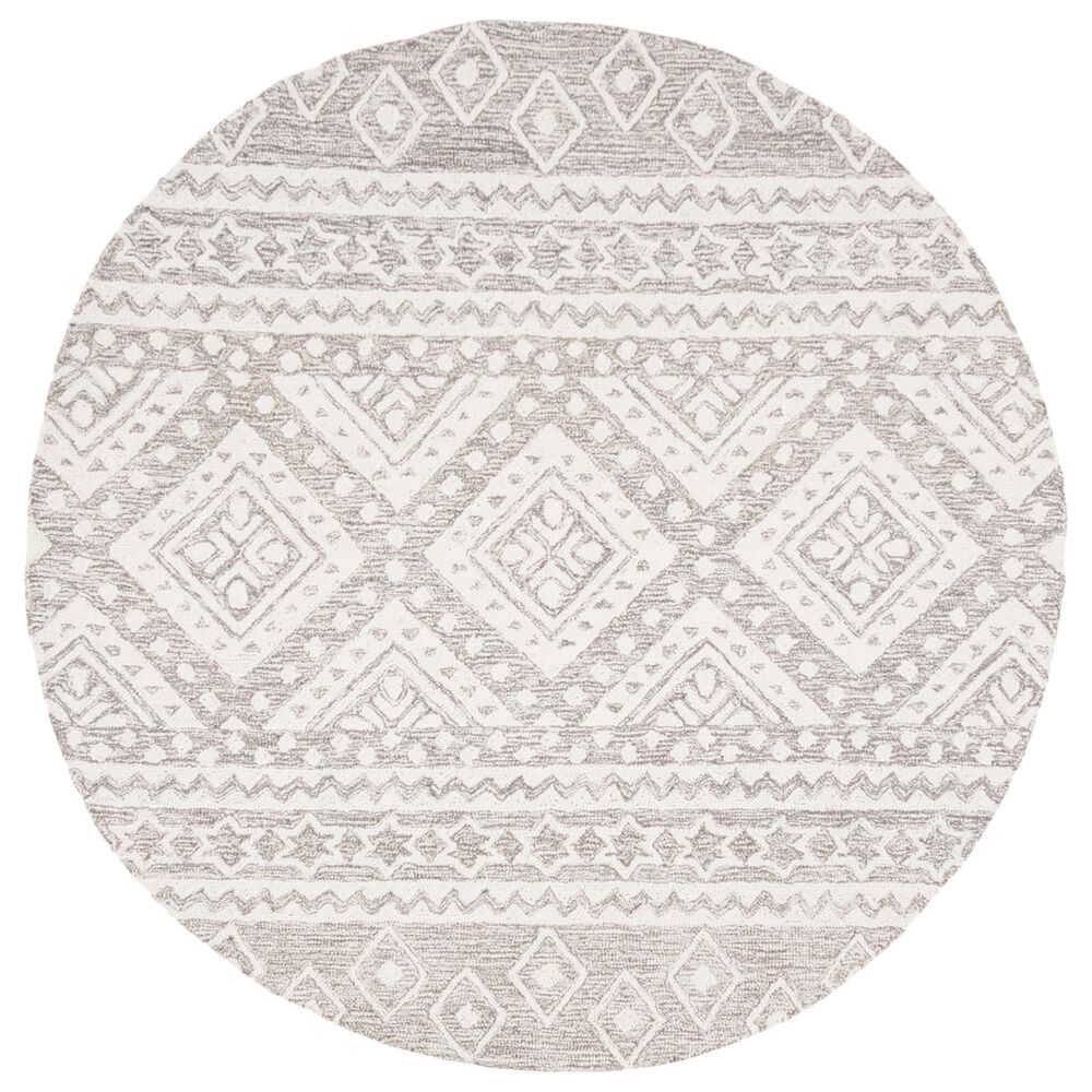 Safavieh Micro-Loop 5" Round Dark Gray and Ivory Area Rug, , large