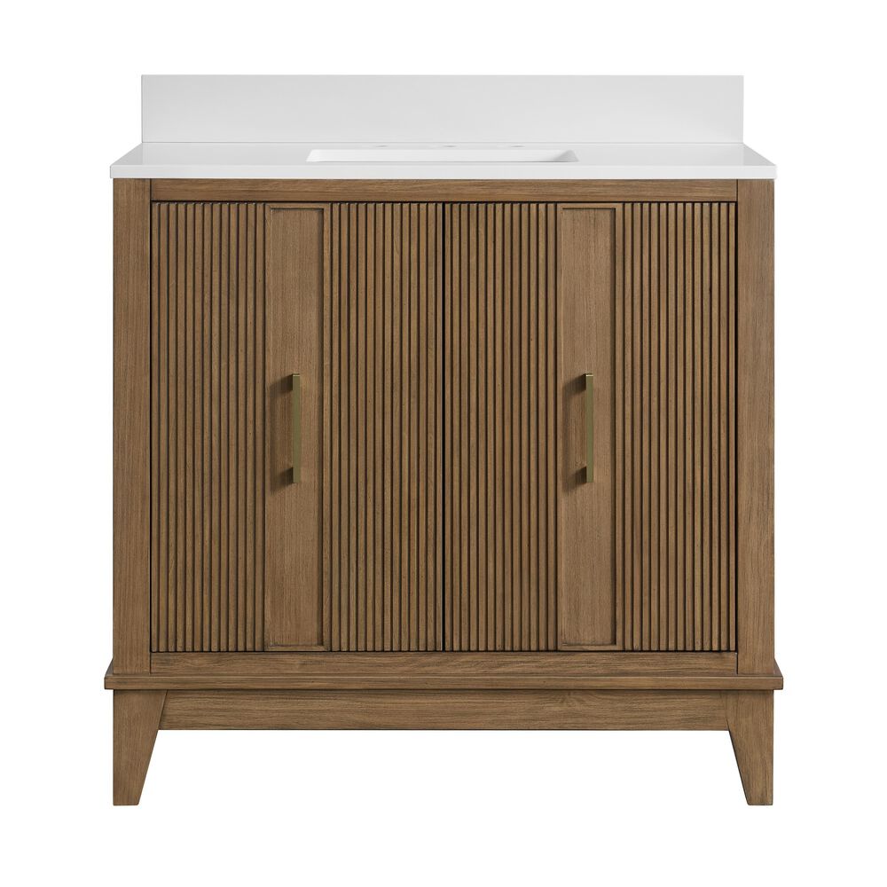 37B Fenwick 36" Single Bathroom Vanity in Kona with Glossy White Composite Stone Top and Backsplash, , large