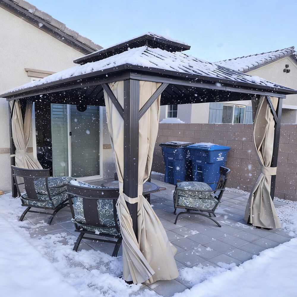 HOMLUX 10' x 14' Outdoor Hardtop Gazebo with Galvanized Steel Double Roof in Brown, , large