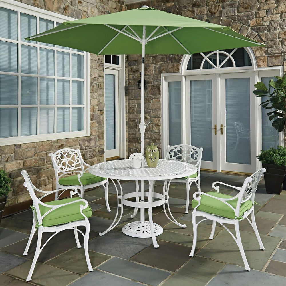 Homestyles Sanibel 7-Piece 48" Patio Dining Set with Umbrella in White, , large