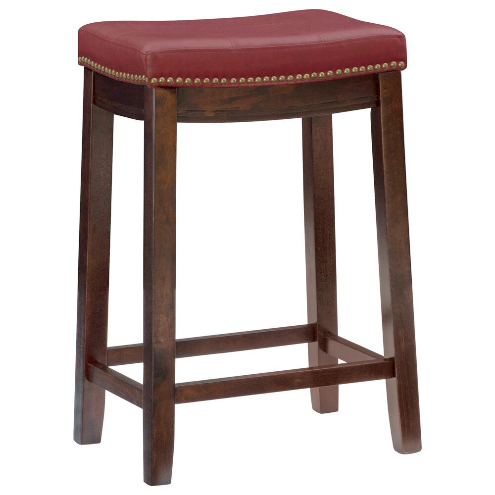 Linon Home Decor Claridge Counter Stool with Red Cushion in Dark Brown, , large