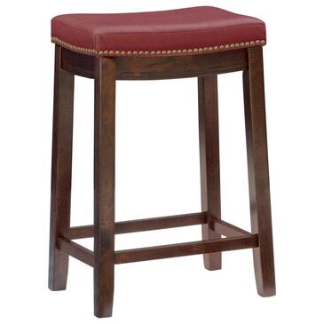 Linon Home Decor Claridge Counter Stool with Red Cushion in Dark Brown, , large