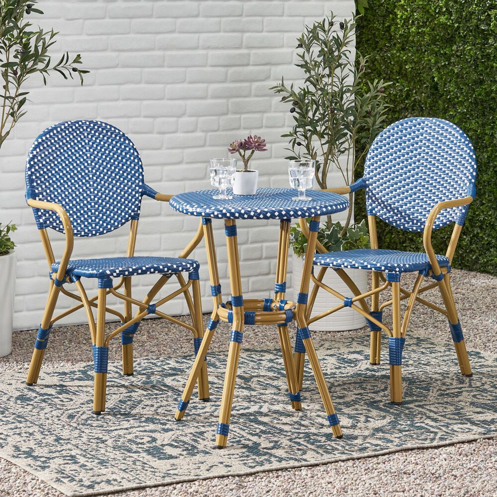Hearth and Haven 3-Piece Outdoor Bistro Set in Dark Teal and White, , large