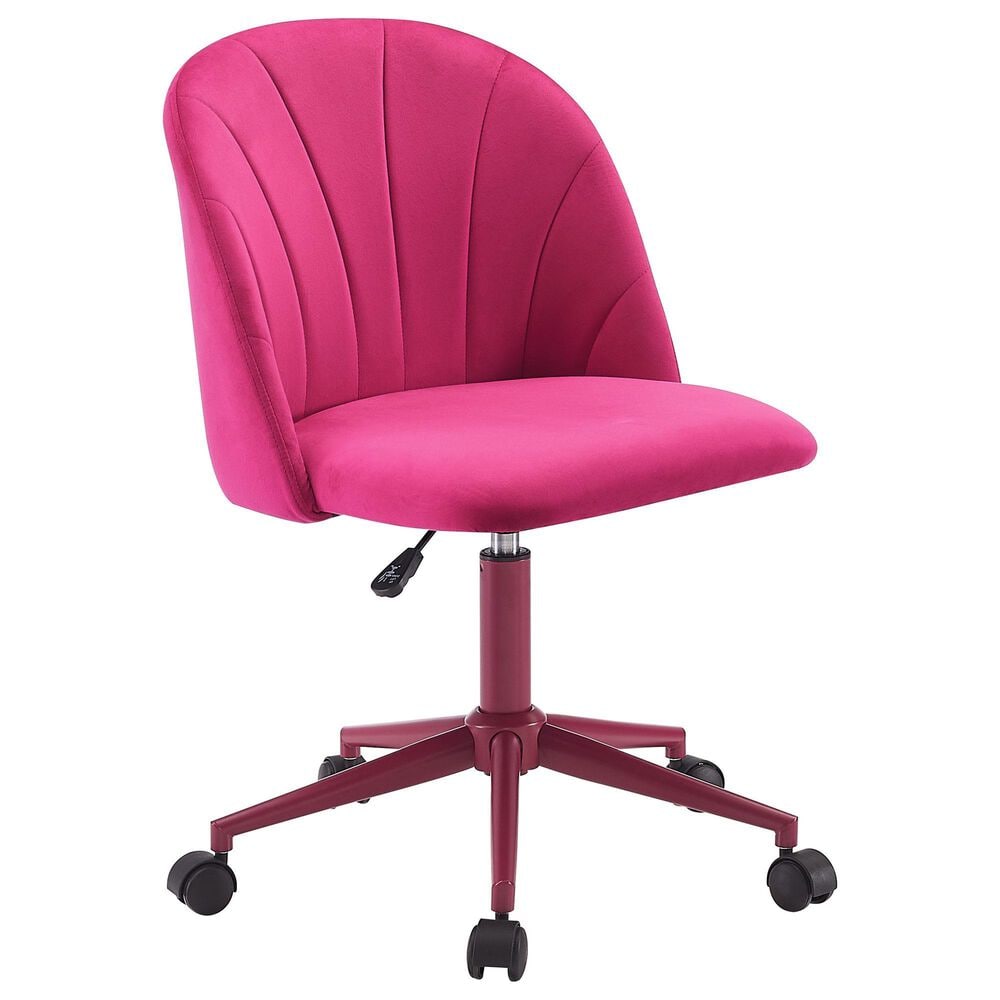 Linon Home Decor Adalynn Swivel Desk Chair with Hot Pink Cushion in Pink, , large