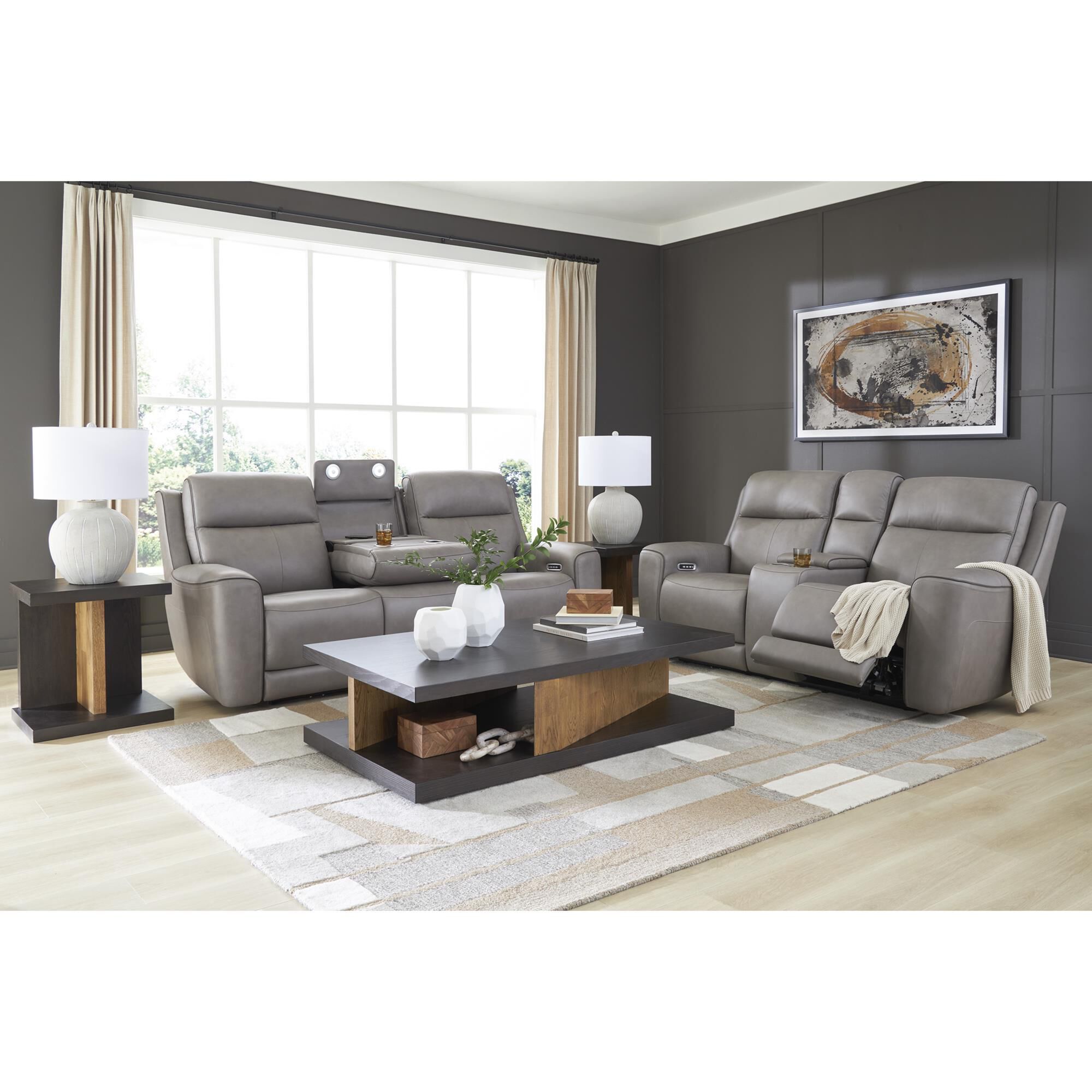 Ashley 5Z-Comfort Power Reclining Sofa and Loveseat Set in Coin