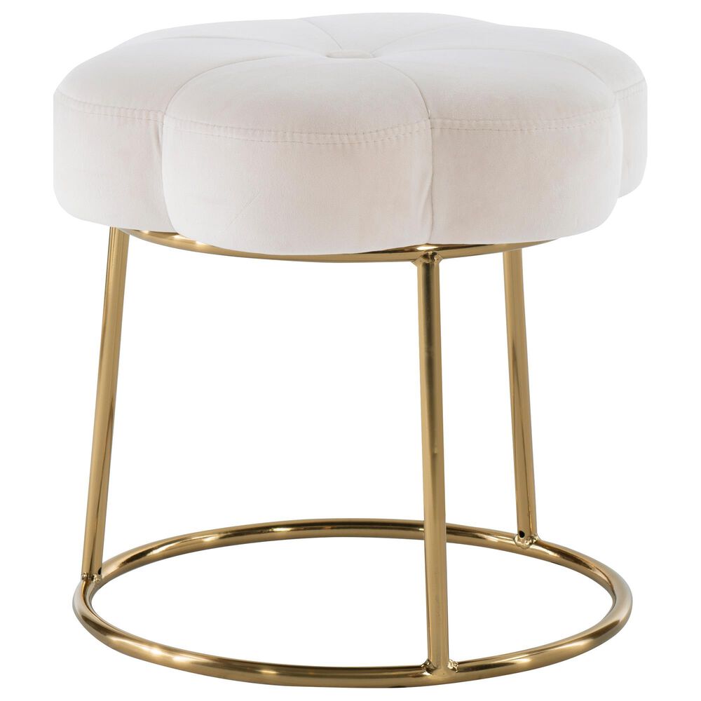 Linon Home Decor Seraphina Vanity Stool with White Cushion in Gold, , large