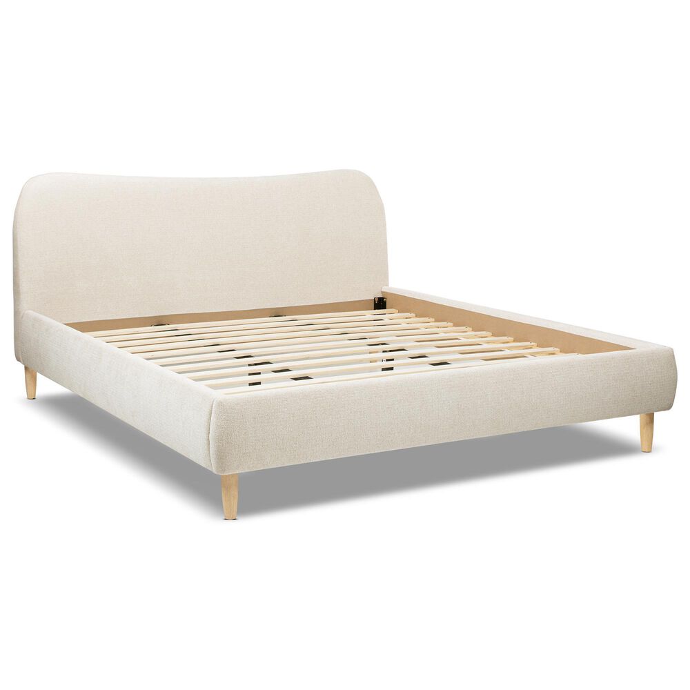 Jennifer Taylor Home Roman King Platform Bed with Oatmeal Light Beige Upholstered in Natural Whitewashed, , large