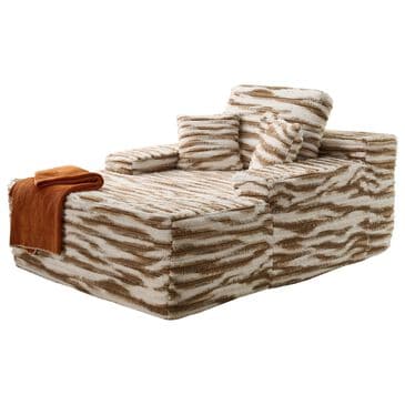 HOMLUX Cloud Faux Fur Chaise Lounge with Plush Pillows in Brown Zebra, , large