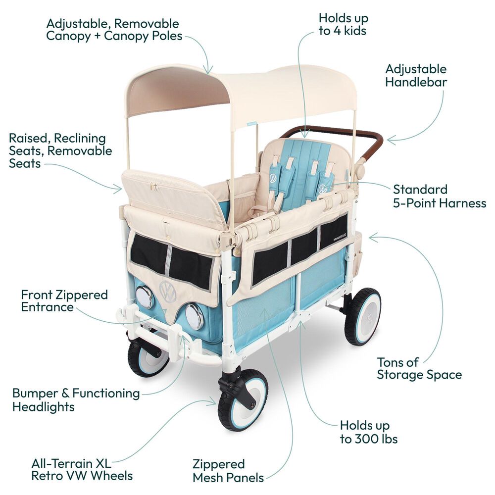 Wonderfold Volkswagen 4-Seater Stroller Wagon in Bondi Blue, , large