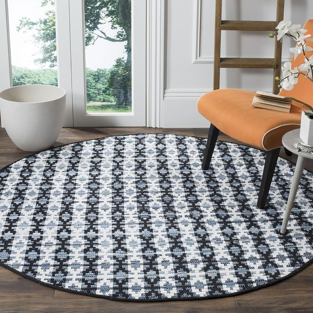 Safavieh Montauk Southwestern 6&#39; Round Ivory, Blue and Black Area Rug, , large