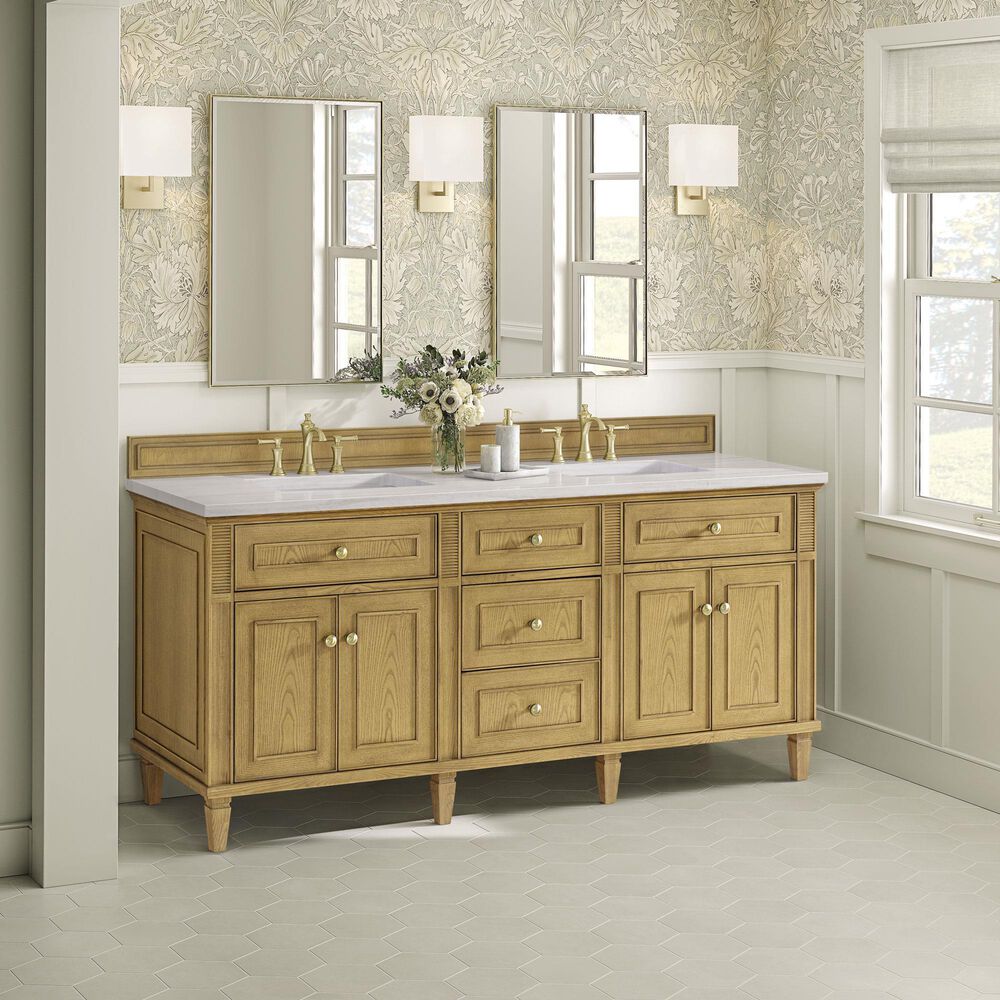 James Martin Vanities Lorelai 72&quot; Double Vanity in Light Natural Oak with 3 cm Arctic Fall Solid Surface Top, , large