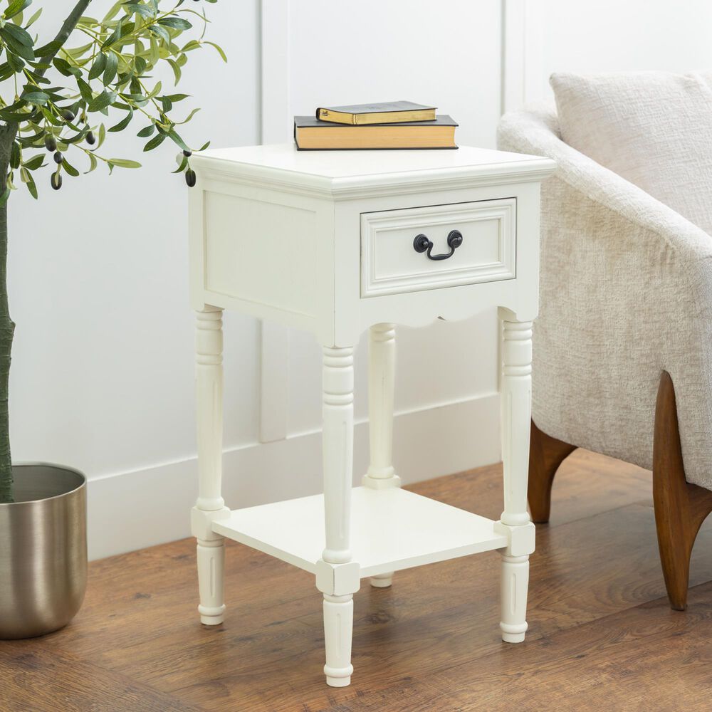 Maple and Jade End Table with Shelf and Drawer in Cream, , large